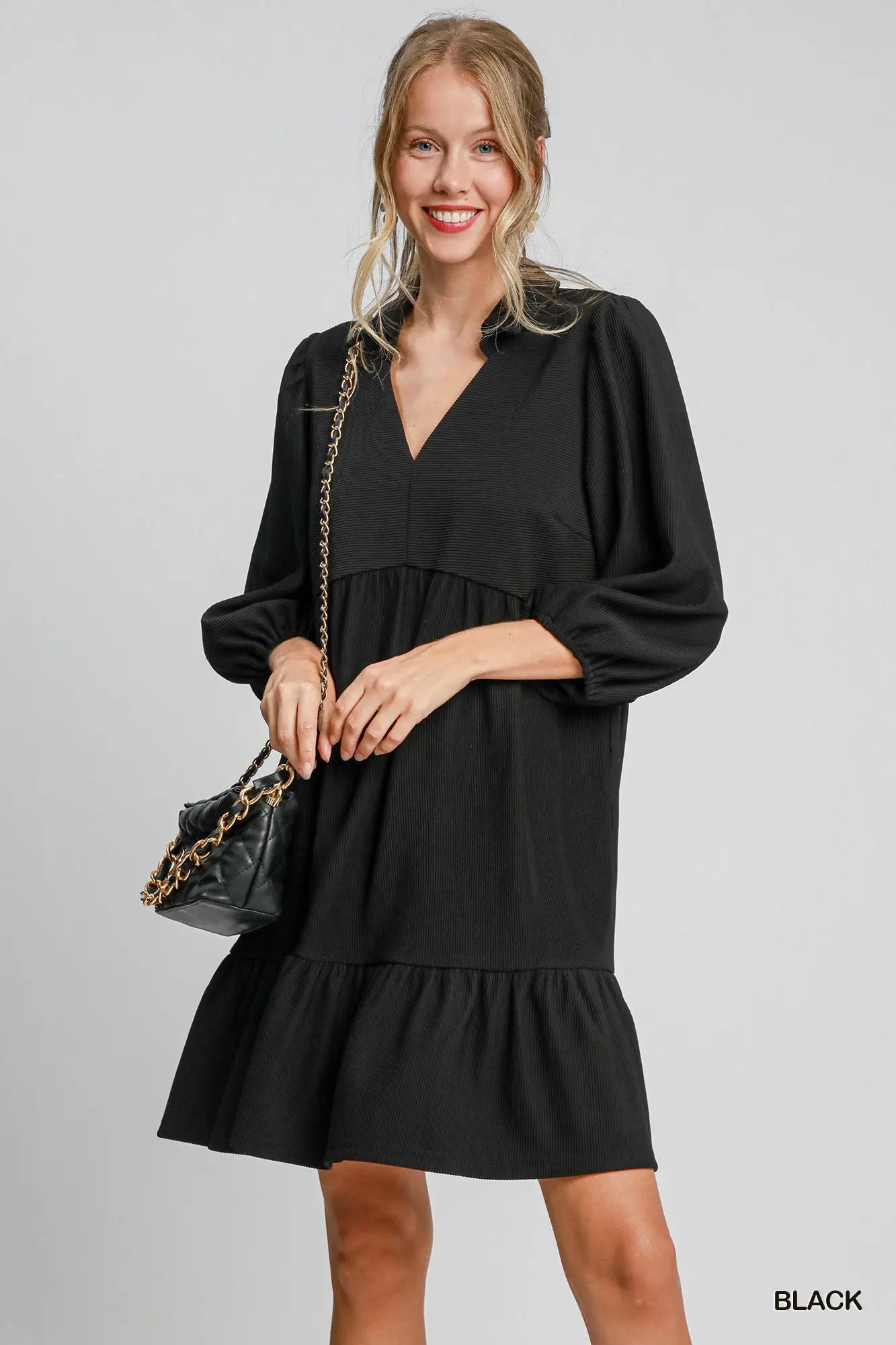 Ribbed Knit Mini Dress Brown
