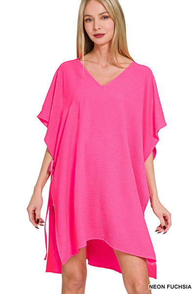 Tie Side Cover Up Neon Fuchsia