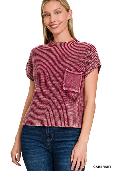Mock Neck Cropped Sweater Cabernet
