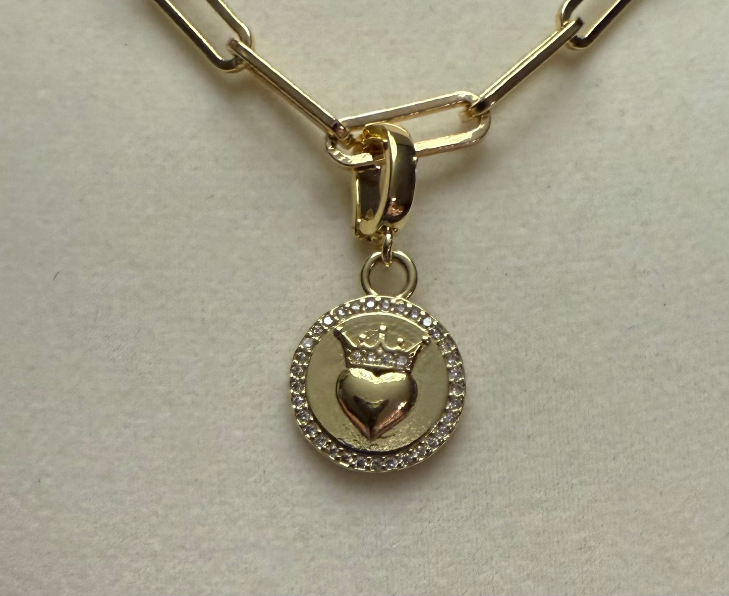 Heart Charm with Crown and Stones