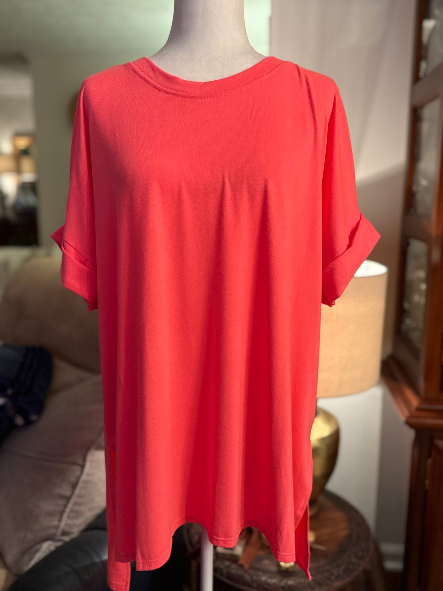 Split Hem Tee Coral Pink