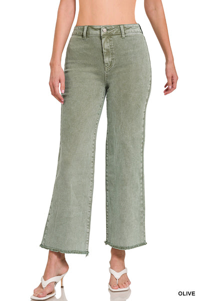 Acid Washed Fray Hem Olive no pockets