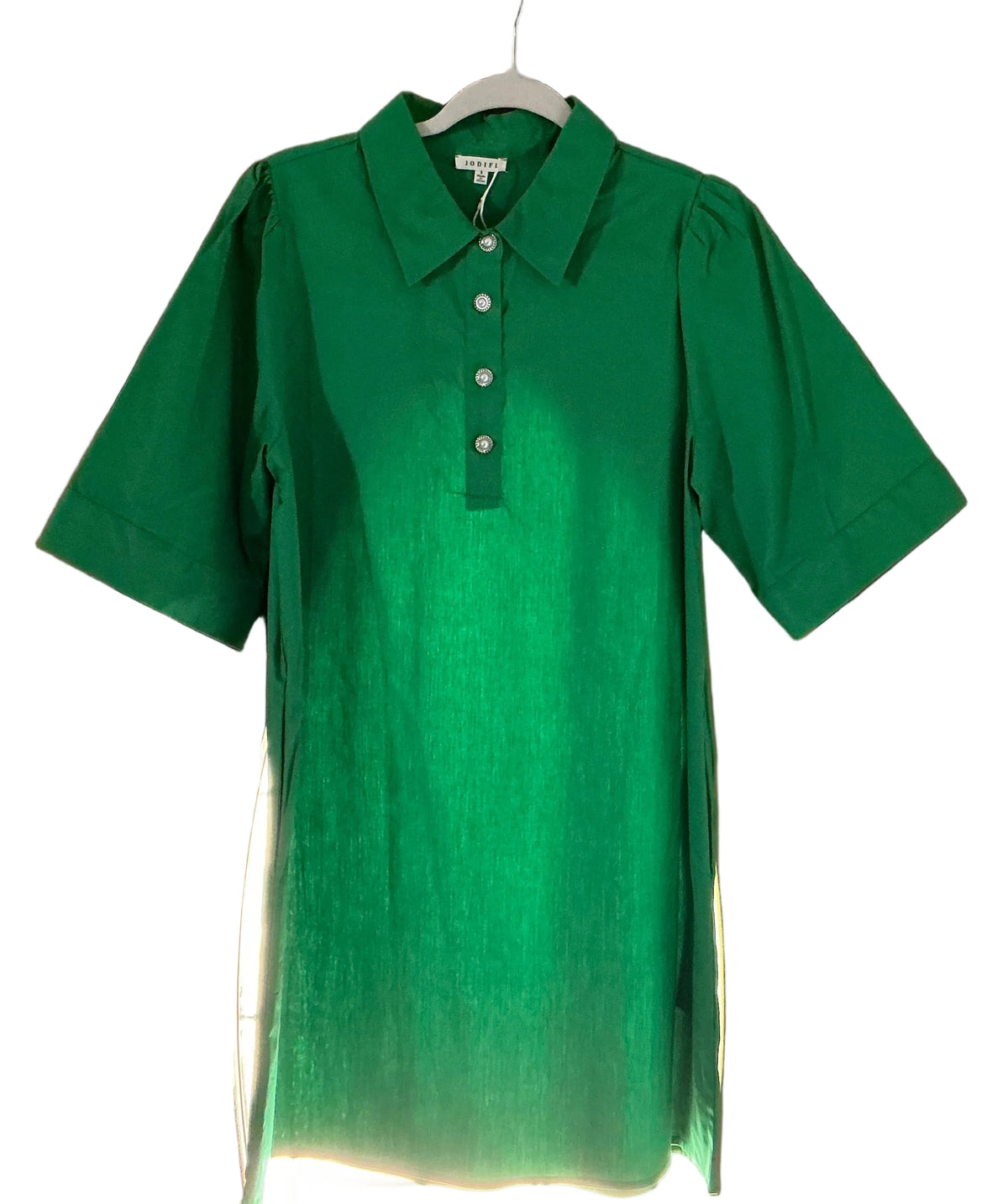 Green Dress with Pearl Buttons