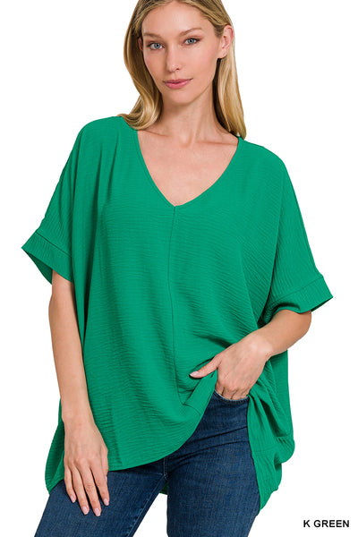 Woven Dolman Short Sleeve K Green