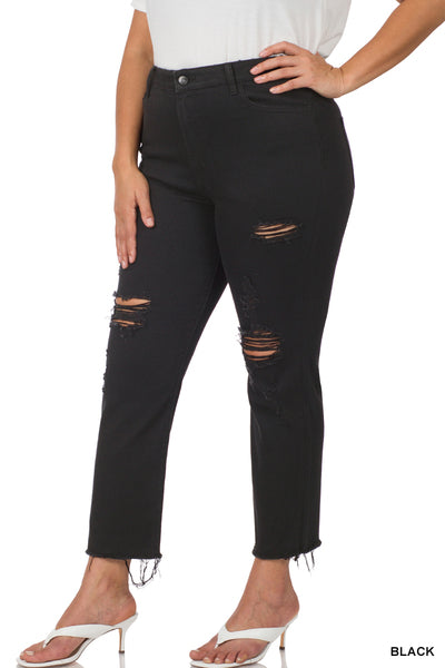 Plus Distressed Cropped Denim Black