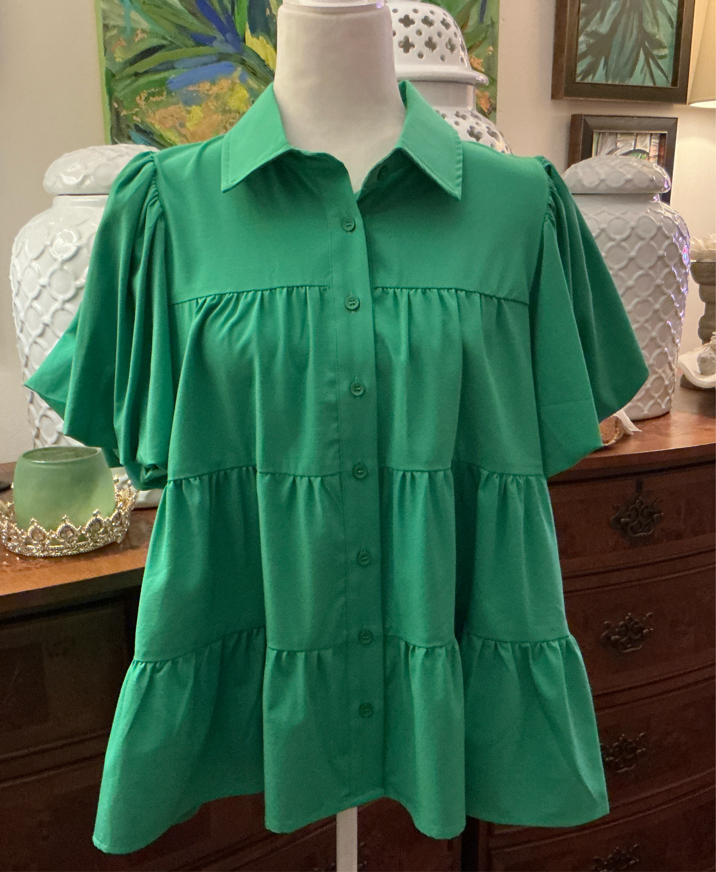 Green Ruffle Top