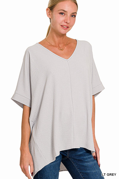 Woven Dolman Short Sleeve Grey