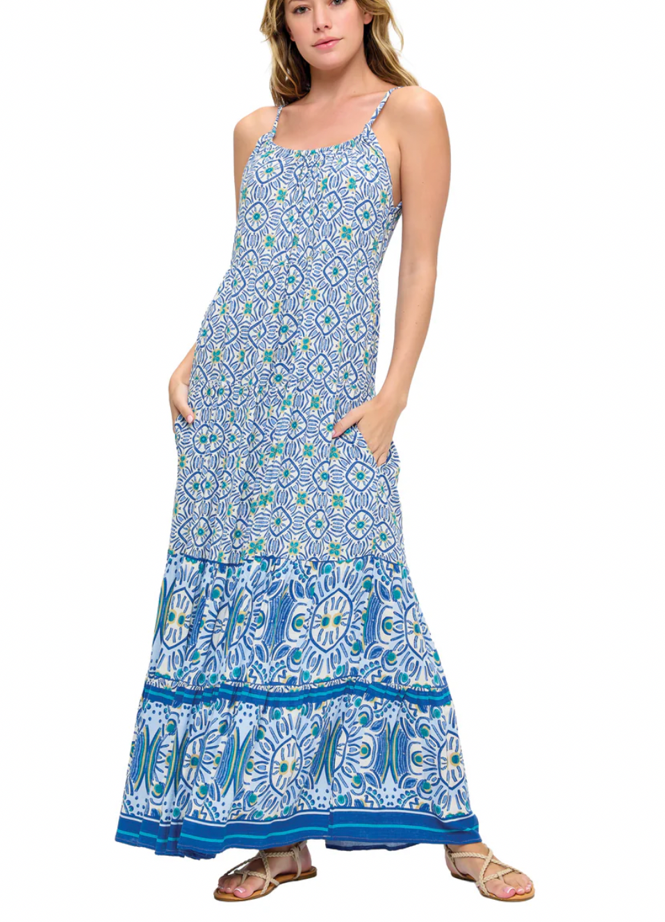 The Boho Floral Maxi Dress Sky Blue