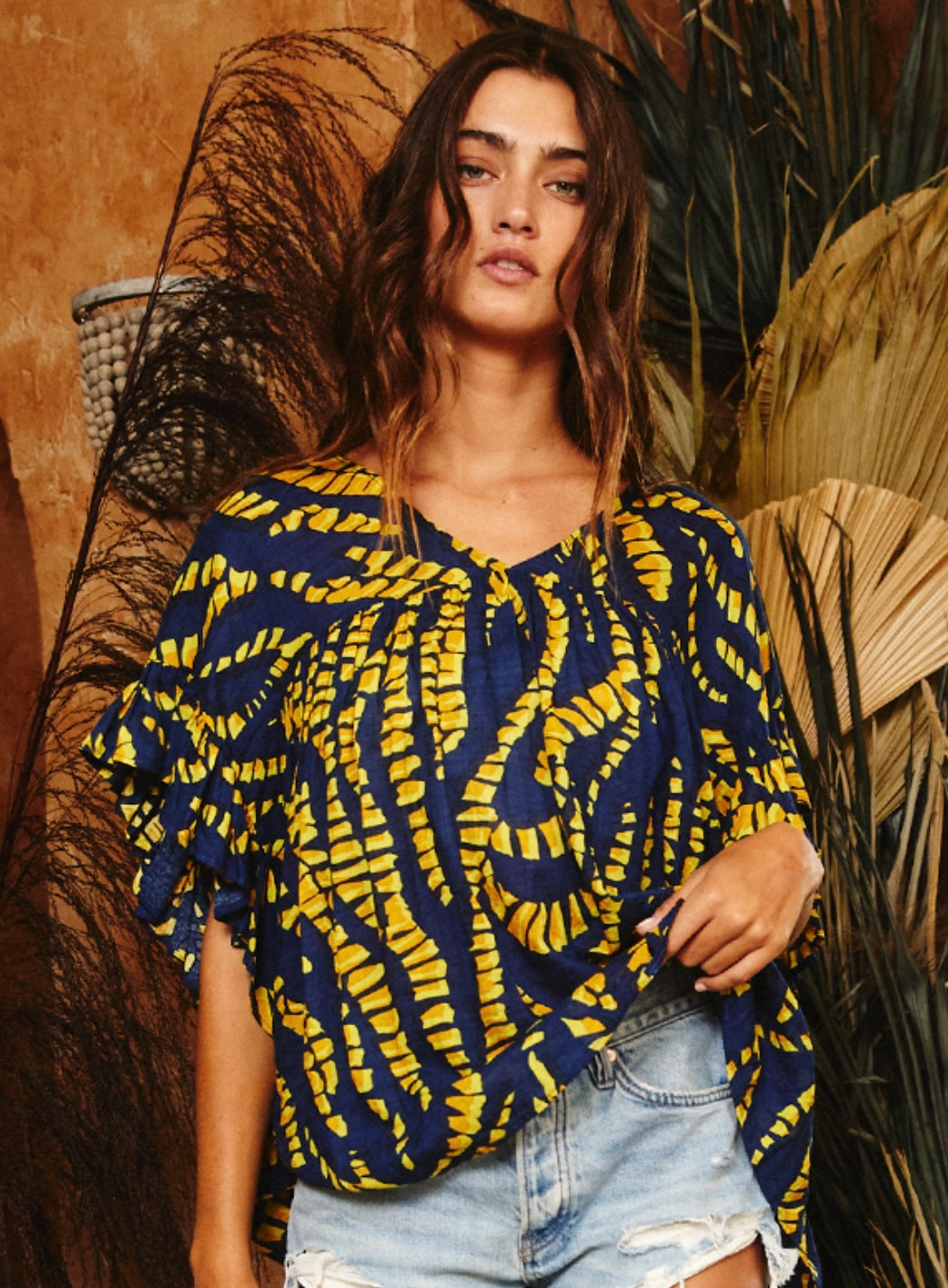 Ruffled Sleeve Print Top