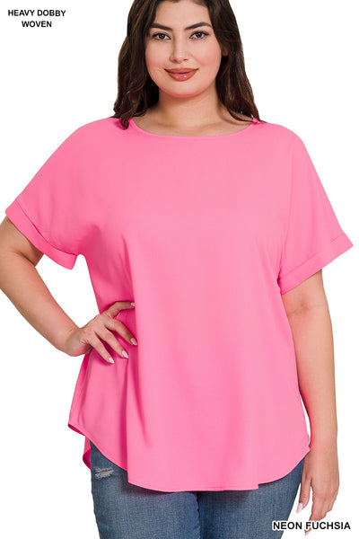 Plus Woven Boat Neck Top Neon Fucshia