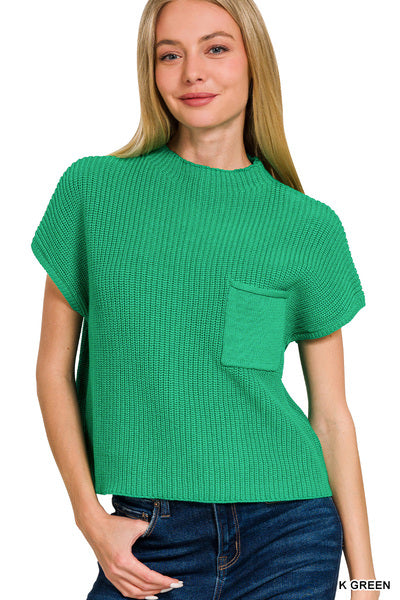 Mock Neck Cropped Sweater K Green