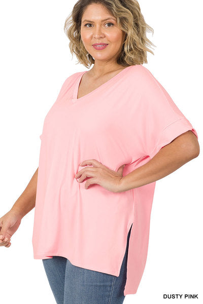 Short Sleeve V Neck Plus Pink