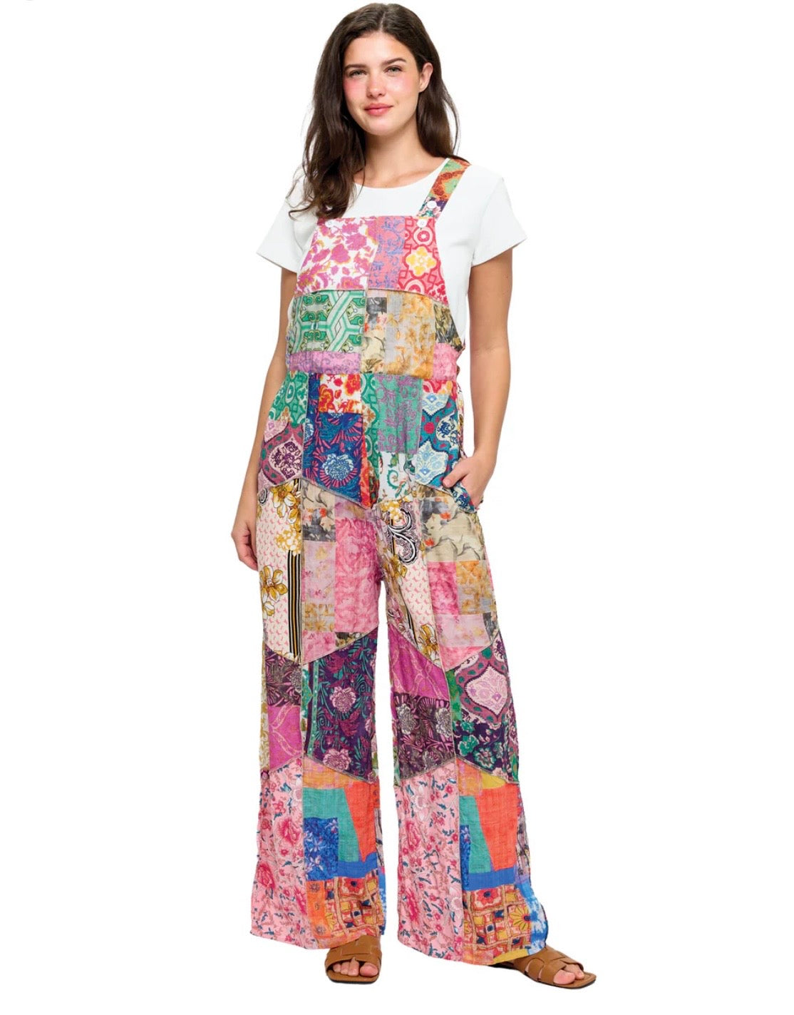 Printed Patchwork Overalls