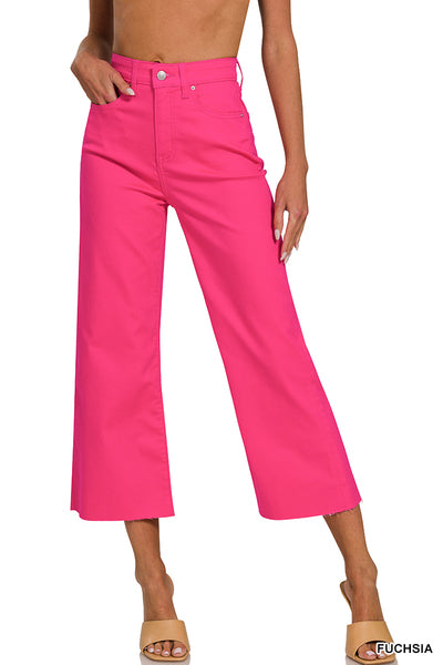 High Rise Flare Cropped Fuchsia