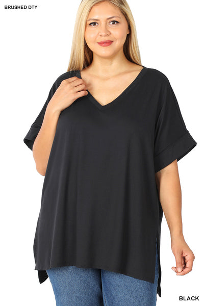 Short Sleeve V Neck Plus Black