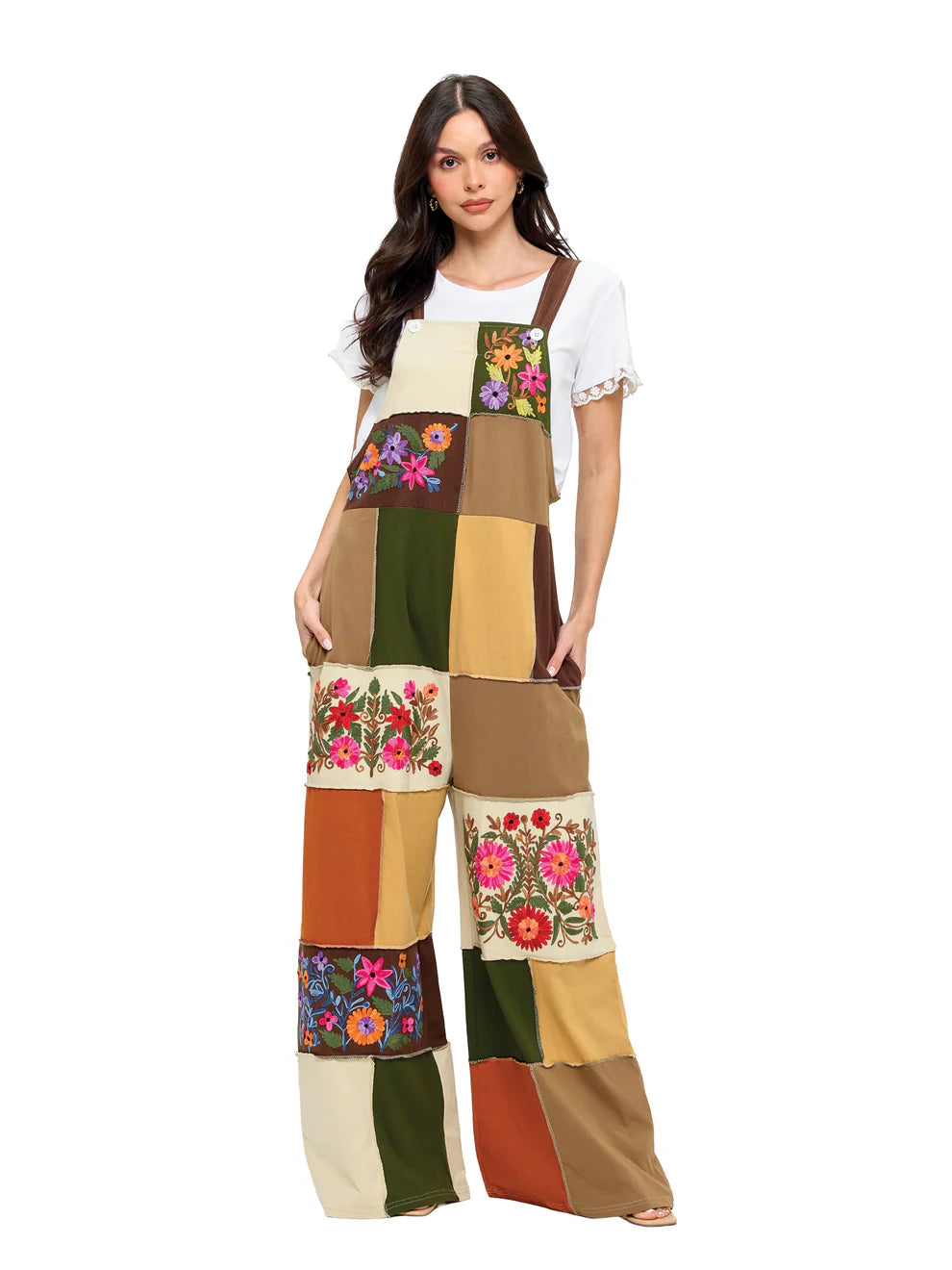 Floral Embroidered Overalls 26309