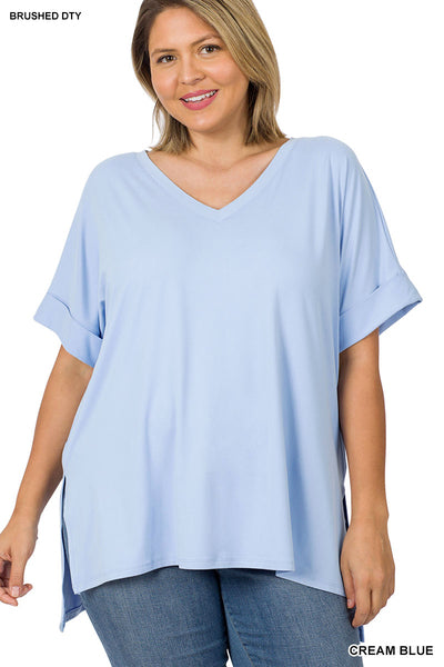 Short Sleeve V Neck Plus Blue