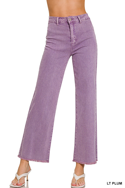 Fray Hem Straight Wide Pants Plum