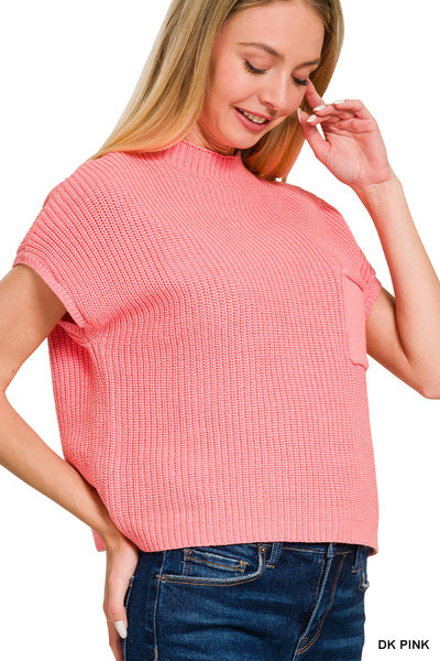 Mock Neck Cropped Sweater Pink