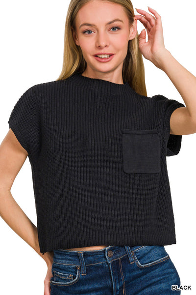 Mock Neck Cropped Sweater Black