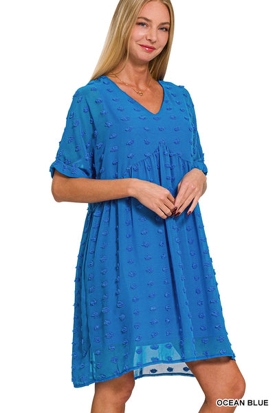 Swiss Dot BabyDoll Dress Ocean Blue