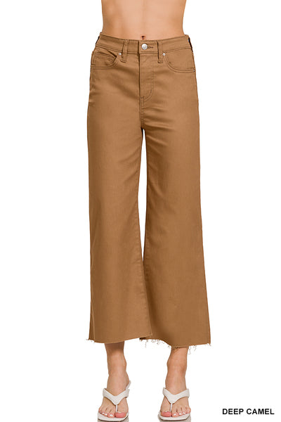 High Rise Flare Cropped Pants Deep Camel