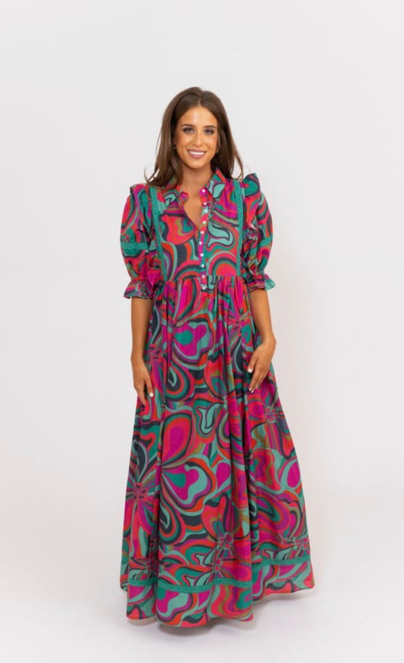 Karlie Multi Swirl Maxi Ruffle Dress