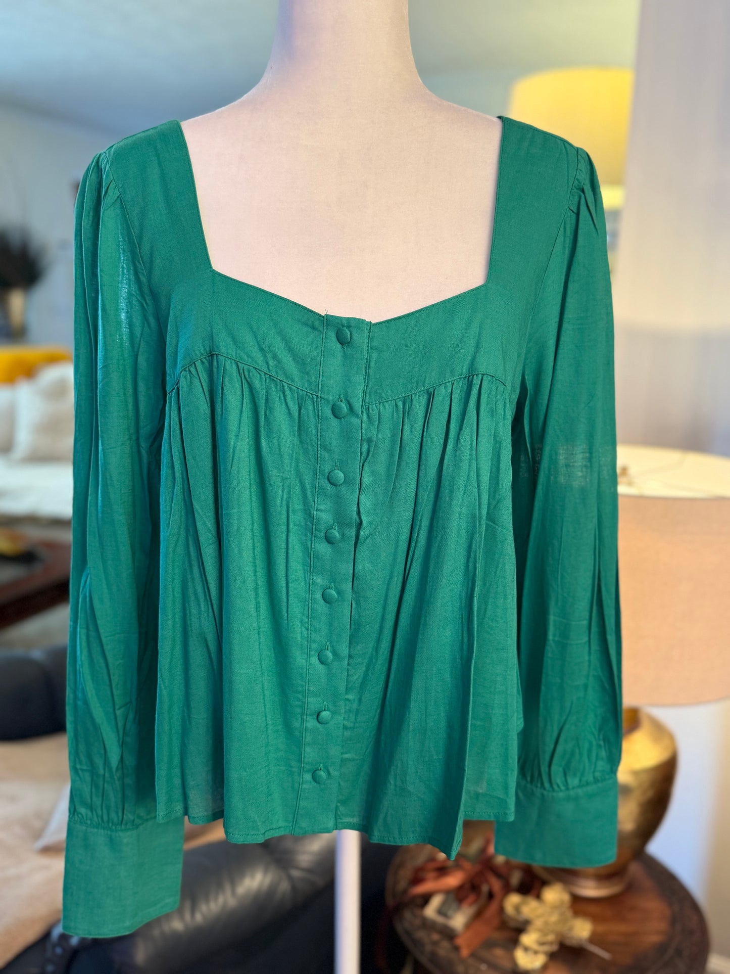 Kelly Green Square Neck Blouse