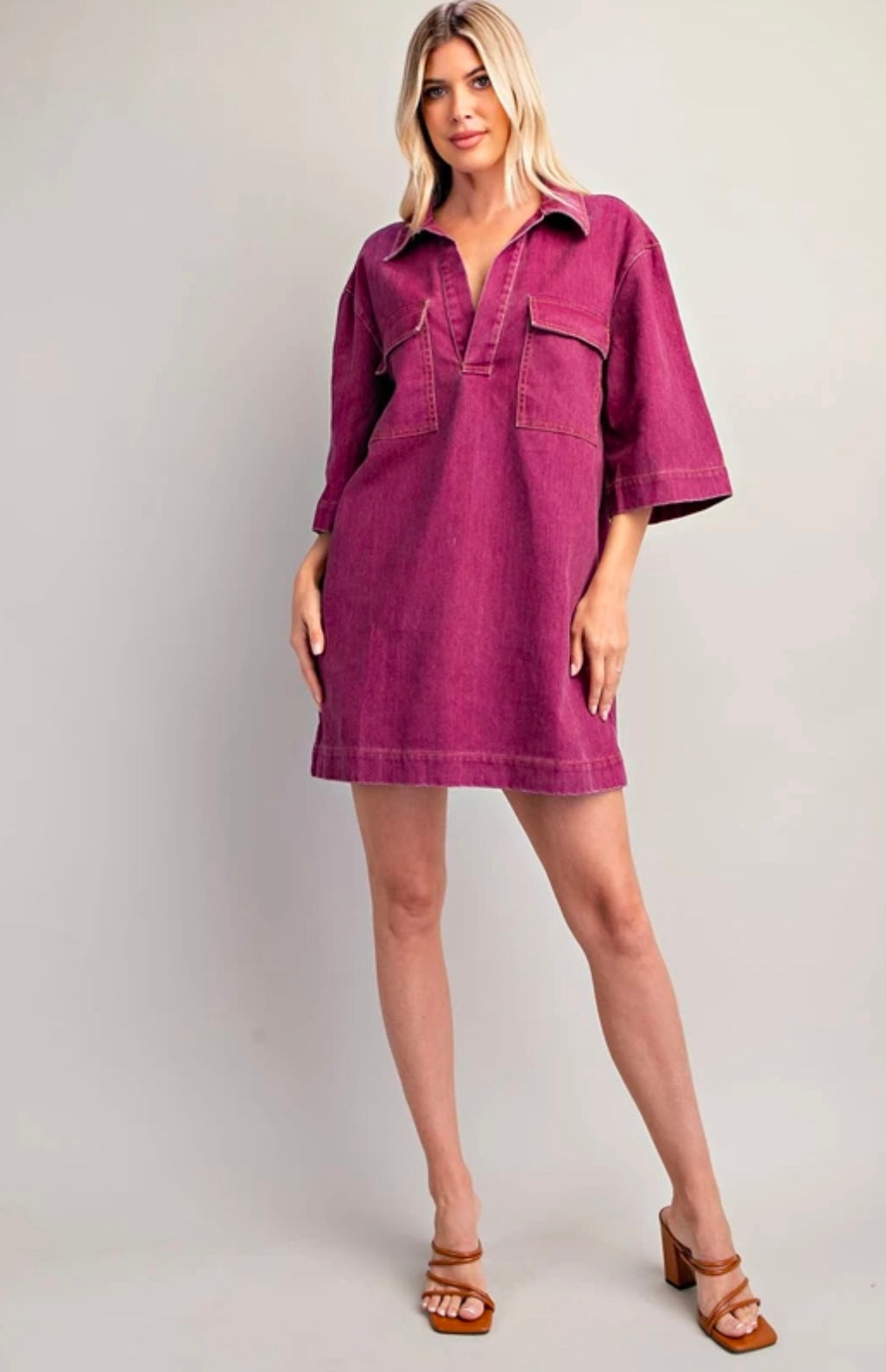 Plum Lapel Collar Shirt Dress
