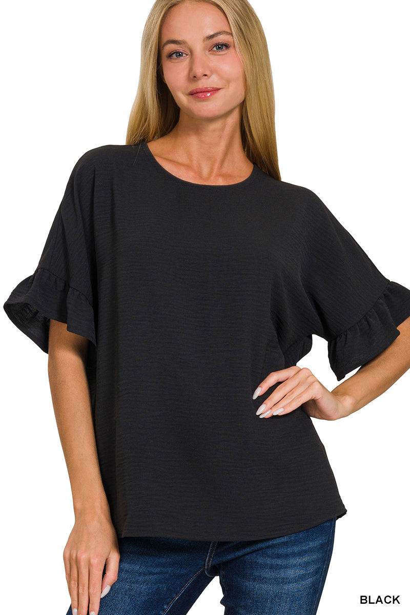 Ruffle Sleeve Blouse Black