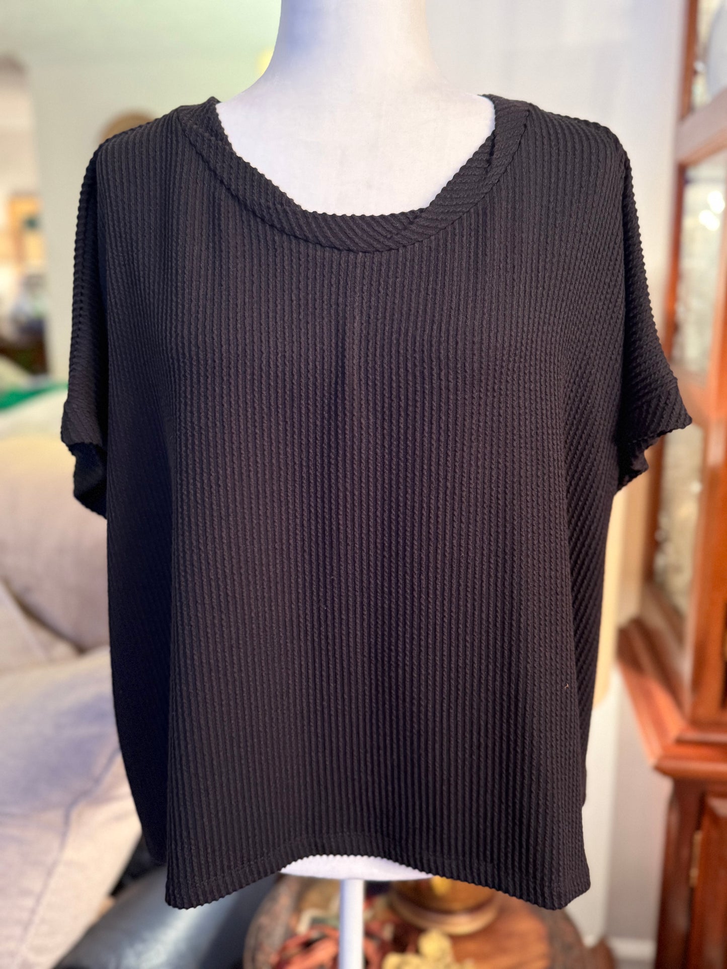 Short Sleeve Ribbed Shirt Black