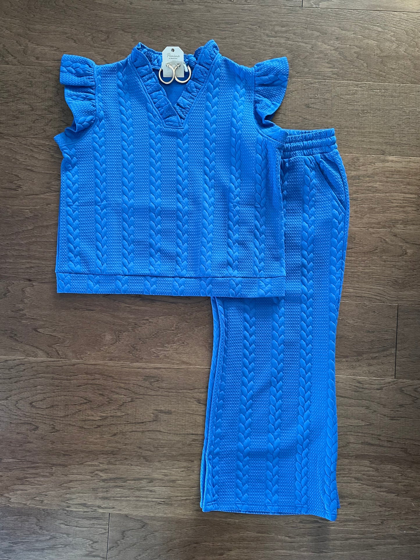 Textured Short Sleeve Blue Set