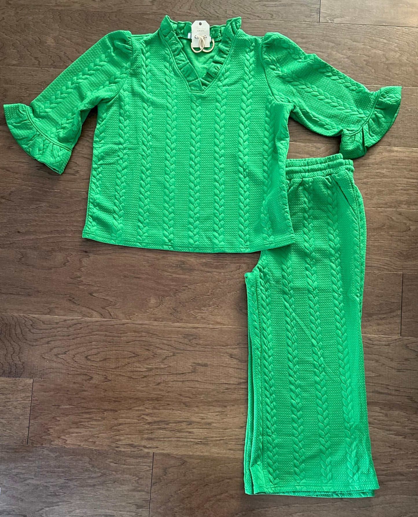 Textured Long Sleeve Set Green - 44B