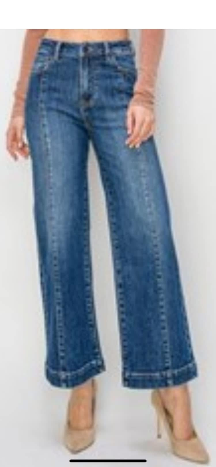 High Rise Ankle Wide Jeans