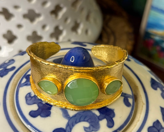 The Demi Cuff Bracelet with Mint Green Stone