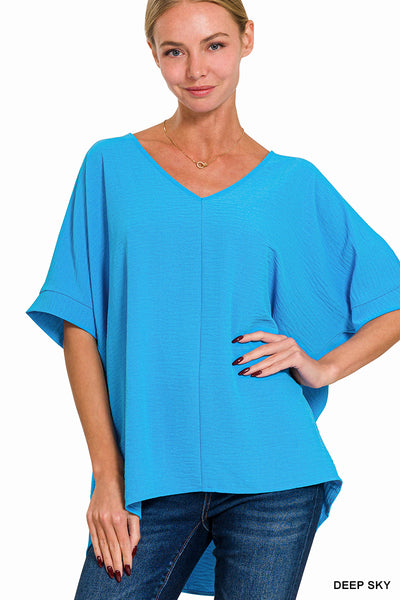 Woven Dolman Short Sleeve Deep Sky