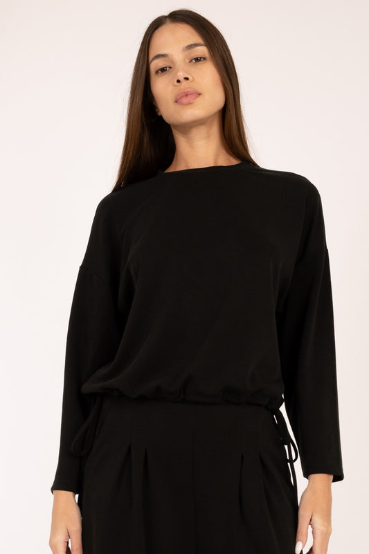 Long Sleeve Double Tie Top with Pleated Wide Leg Pants