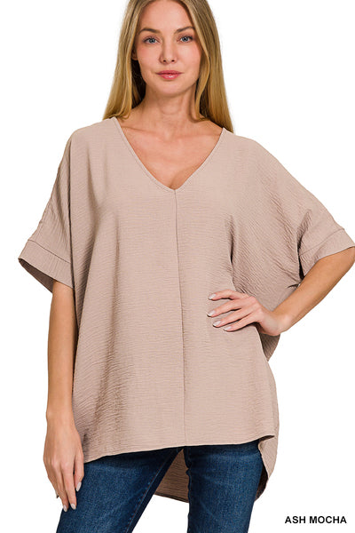 V Neck Dolman Short Sleeve Ash Mocha