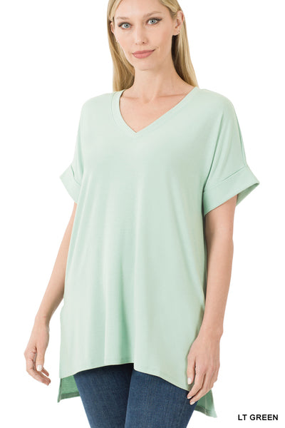 Short Sleeve Side Slit Hem Green