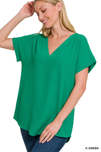 V Neck Hi-Low Hem Top K Green