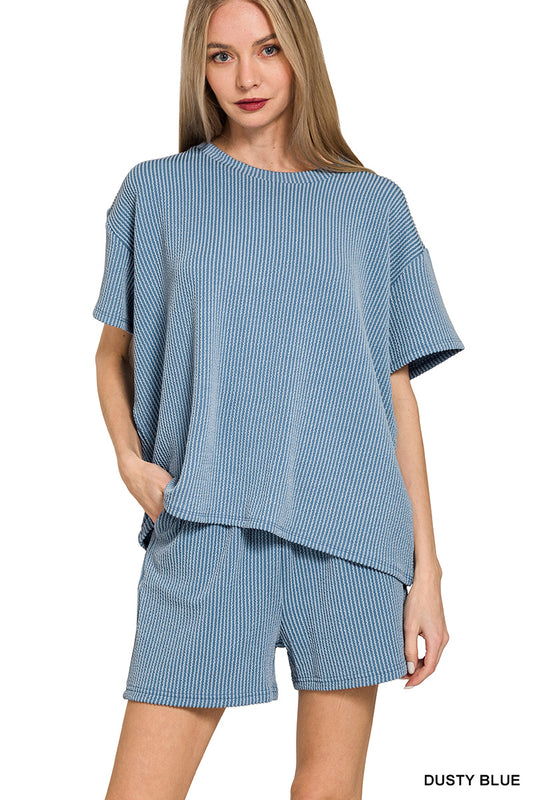 The Thea Short Set Dusty Blue