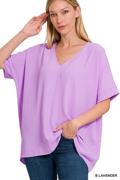 Woven Dolman Short Sleeve Lavender