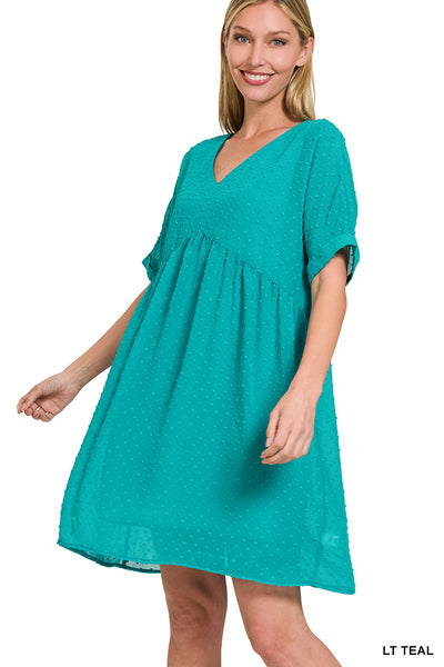 Swiss Dot Babydoll Dress Teal