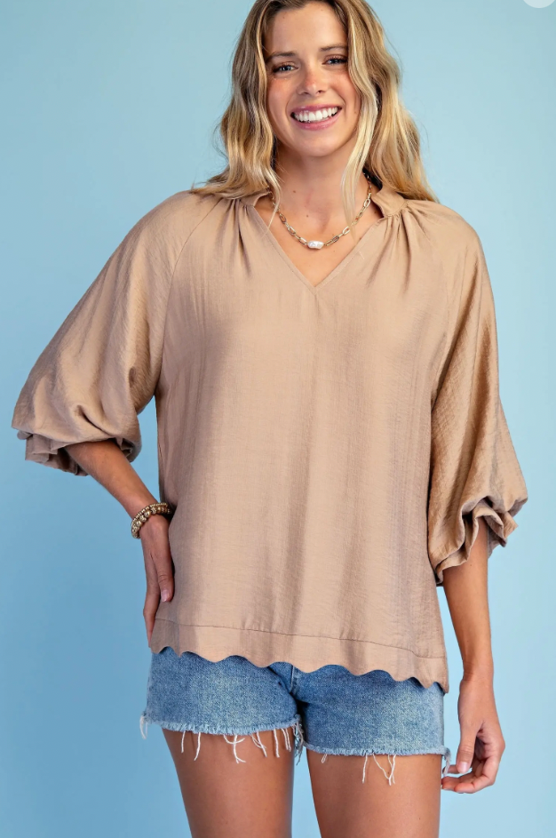 The Scalloped Blouse Tan
