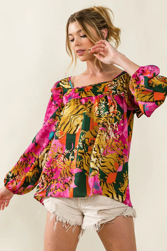 The Nina Leopard Multi Fushia Top
