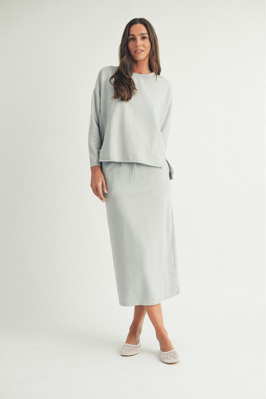 Long Sleeve Double Tie Top and Midi Skirt