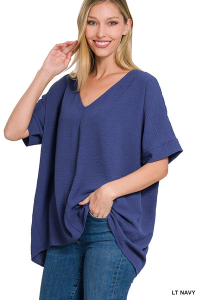 V Neck Dolman Short Sleeve Lt Navy