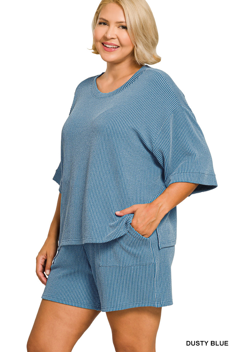 The Brynlee Short Set Dusty Blue Plus