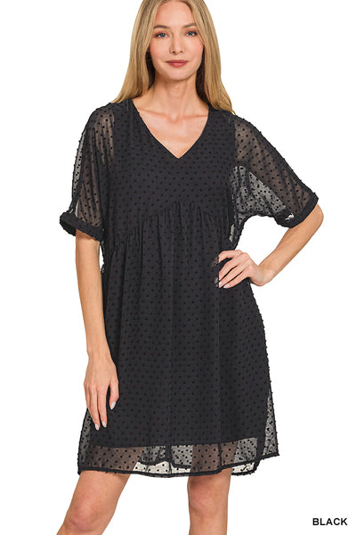 Swiss Dot Babydoll Dress Black