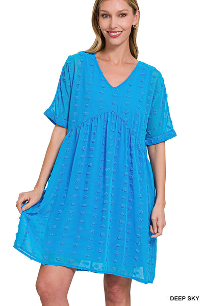 Swiss Dot BabyDoll Dress Deep Sky